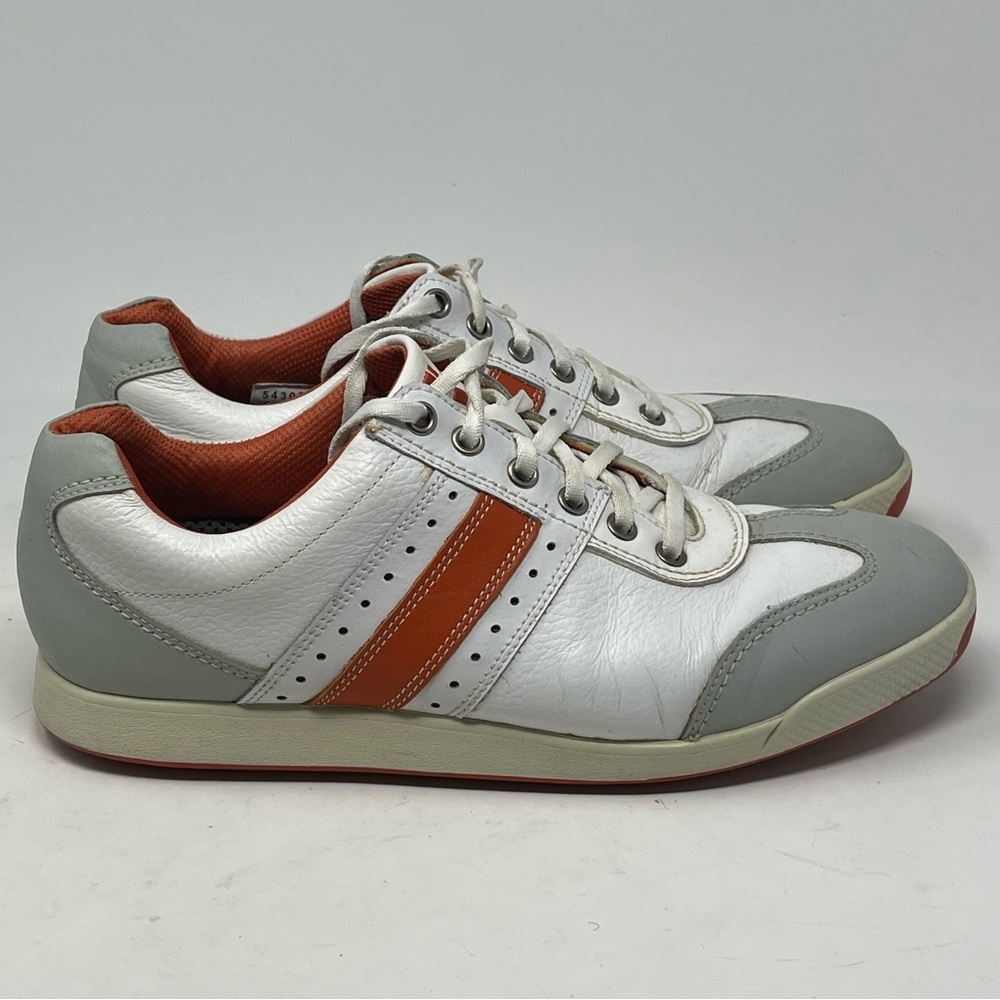 Footjoy Contour Casual Golf Shoes Mens 9.5 White Orange Leather Spikeless 54303